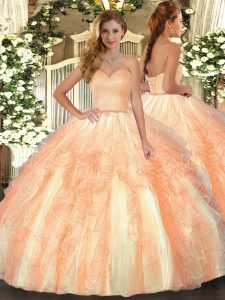 Perfect Orange Sweetheart Neckline Ruffles 15 Quinceanera Dress Sleeveless Lace Up