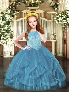 Gorgeous Teal Sleeveless Tulle Zipper Pageant Gowns For Girls for Party and Quinceanera