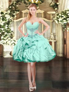 Trendy Mini Length Apple Green Prom Party Dress Organza Sleeveless Beading and Ruffles