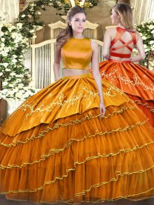  Ruffled Layers Quinceanera Dresses Orange Criss Cross Sleeveless Floor Length