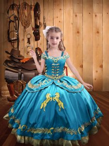  Sleeveless Lace Up Floor Length Beading and Embroidery Kids Pageant Dress