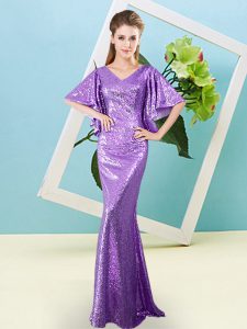 Best Floor Length Zipper Lavender for Prom and Party with Sequins
