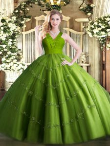 Perfect Olive Green Ball Gowns Beading 15th Birthday Dress Zipper Tulle Sleeveless Floor Length