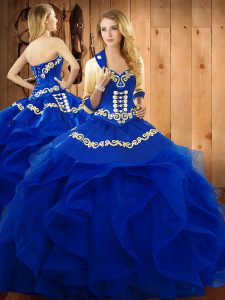  Ball Gowns Sweet 16 Dress Blue Sweetheart Organza Sleeveless Floor Length Lace Up