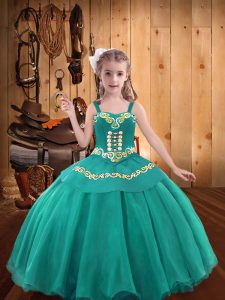  Sleeveless Embroidery and Ruffles Lace Up Kids Formal Wear