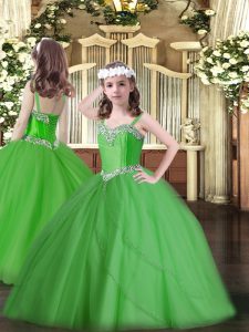 Tulle Sleeveless Kids Formal Wear Sweep Train and Beading