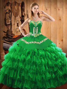  Green Sleeveless Embroidery and Ruffled Layers Floor Length Sweet 16 Dresses