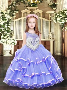 Enchanting Ball Gowns Little Girls Pageant Dress Lavender Scoop Organza Sleeveless Floor Length Zipper