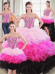 New Style Floor Length Lace Up Quinceanera Gowns Multi-color for Sweet 16 and Quinceanera with Beading and Ruffles