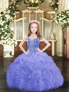 Custom Design Blue Lace Up Little Girl Pageant Gowns Beading and Ruffles and Pick Ups Sleeveless Floor Length