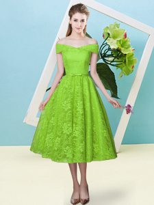 Superior Yellow Green Cap Sleeves Lace Lace Up Quinceanera Court Dresses for Prom and Party and Wedding Party