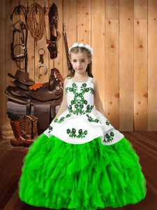  Sleeveless Organza Floor Length Lace Up Kids Pageant Dress in with Embroidery and Ruffles
