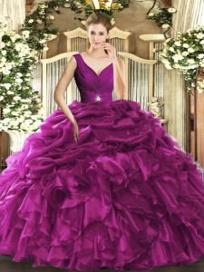  Organza Sleeveless Floor Length Sweet 16 Dress and Beading and Ruffles