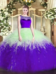 Superior Floor Length Zipper Quinceanera Gown Multi-color for Sweet 16 and Quinceanera with Beading and Ruffles