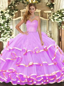 Chic Lilac Lace Up Sweet 16 Quinceanera Dress Ruffled Layers Sleeveless Floor Length