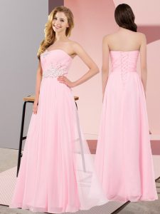 Edgy Chiffon Sweetheart Sleeveless Lace Up Appliques Prom Dress in Baby Pink