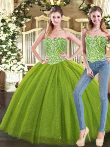  Ball Gowns Ball Gown Prom Dress Olive Green Sweetheart Tulle Sleeveless Floor Length Lace Up