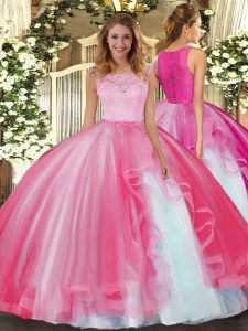 Cute Floor Length Hot Pink Sweet 16 Dress Scoop Sleeveless Clasp Handle
