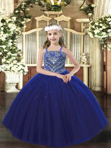  Floor Length Ball Gowns Sleeveless Royal Blue Kids Pageant Dress Lace Up