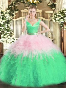 Noble Floor Length Zipper Vestidos de Quinceanera Multi-color for Military Ball and Sweet 16 and Quinceanera with Ruffles