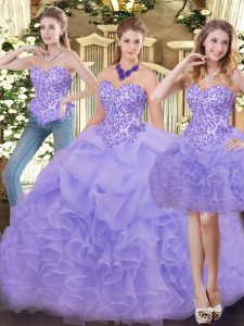 Exquisite Appliques and Ruffles Quinceanera Gowns Lavender Zipper Sleeveless Floor Length