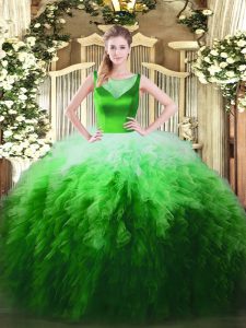  Sleeveless Floor Length Beading and Ruffles Zipper Quinceanera Gown with Multi-color