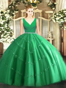 Sweet Sleeveless Zipper Floor Length Beading Ball Gown Prom Dress