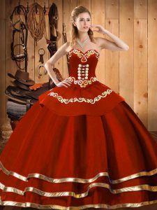 Superior Wine Red Sweet 16 Quinceanera Dress Military Ball and Sweet 16 and Quinceanera with Embroidery Sweetheart Sleeveless Lace Up