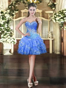 Pretty Mini Length Baby Blue Prom Party Dress Organza Sleeveless Beading and Ruffled Layers