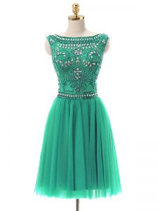 Elegant Mini Length Zipper Prom Dresses Turquoise for Prom and Party with Beading
