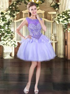 Sophisticated Mini Length Lace Up Evening Dress Lavender for Prom and Party with Beading