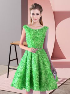 Scoop Sleeveless Lace Up Dress for Prom Green Lace