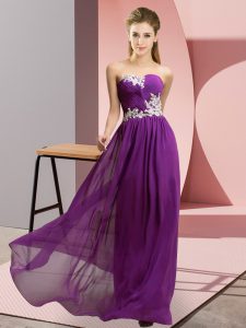  Chiffon Sweetheart Sleeveless Lace Up Appliques Prom Evening Gown in Purple