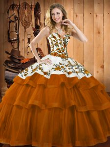 Enchanting Sweetheart Sleeveless Sweep Train Lace Up Quinceanera Gown Rust Red Organza