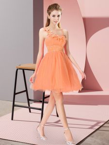  Orange Red Organza Zipper Asymmetric Sleeveless Mini Length Prom Dresses Beading and Hand Made Flower