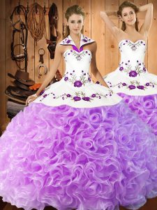  Embroidery Quince Ball Gowns Lilac Lace Up Sleeveless Floor Length