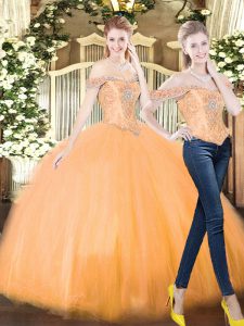 Clearance Orange Red Sleeveless Organza Lace Up Quinceanera Dress for Military Ball and Sweet 16 and Quinceanera