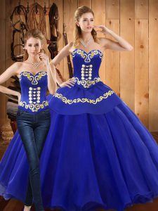  Blue Quinceanera Gown Military Ball and Sweet 16 and Quinceanera with Embroidery Sweetheart Sleeveless Lace Up