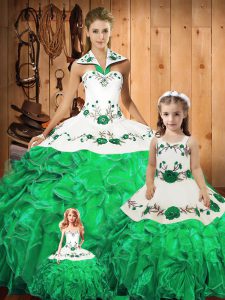 Glittering Sleeveless Embroidery and Ruffles and Bowknot Lace Up 15th Birthday Dress