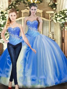  Sweetheart Sleeveless Lace Up Vestidos de Quinceanera Baby Blue Tulle