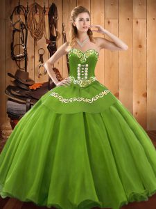 Spectacular Sleeveless Floor Length Embroidery Lace Up Quinceanera Dress with Green