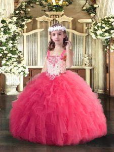New Style Straps Sleeveless Tulle Kids Formal Wear Beading and Ruffles Lace Up