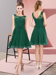 Trendy Sleeveless Chiffon Knee Length Zipper Court Dresses for Sweet 16 in Dark Green with Appliques