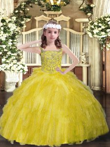  Yellow Green Sleeveless Organza Lace Up Kids Formal Wear for Sweet 16 and Quinceanera