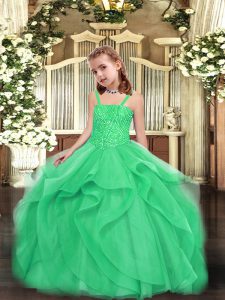Excellent Beading and Ruffles Kids Formal Wear Turquoise Lace Up Sleeveless Floor Length