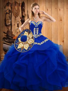  Blue Organza Lace Up Quinceanera Gowns Sleeveless Floor Length Embroidery and Ruffles