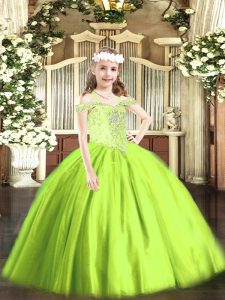 Customized Yellow Green Off The Shoulder Neckline Beading Party Dresses Sleeveless Lace Up