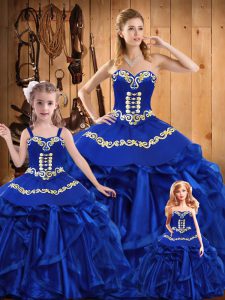  Royal Blue Quinceanera Dresses Military Ball and Sweet 16 and Quinceanera with Embroidery and Ruffles Sweetheart Sleeveless Lace Up