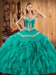 Fancy Sleeveless Lace Up Floor Length Embroidery and Ruffles Sweet 16 Dresses