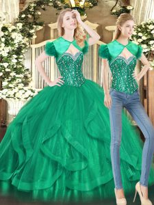 Stylish Sleeveless Lace Up Floor Length Beading and Ruffles 15 Quinceanera Dress